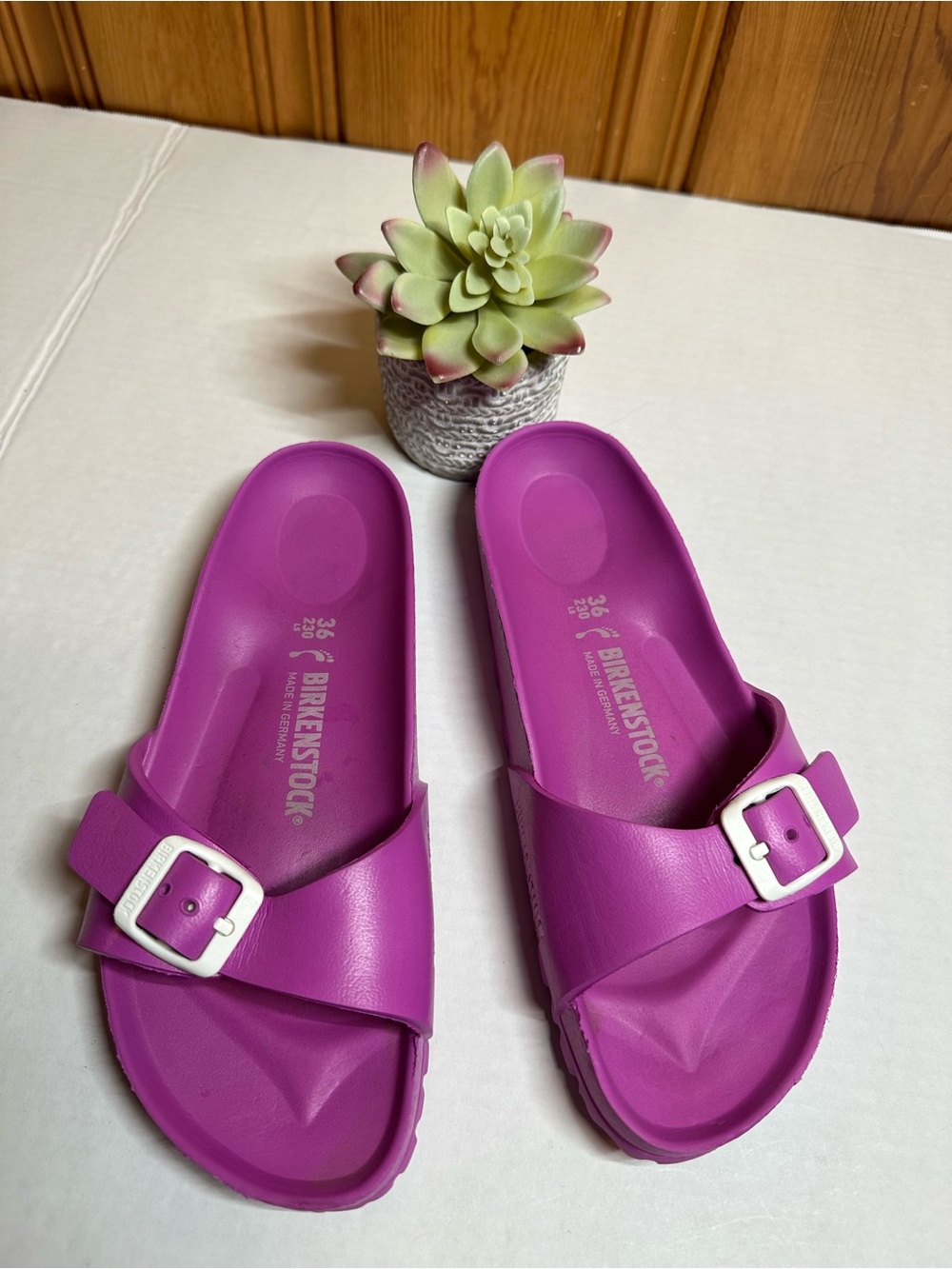 Birkenstock Kids Purple EVA Slide Sandals with White Buckles